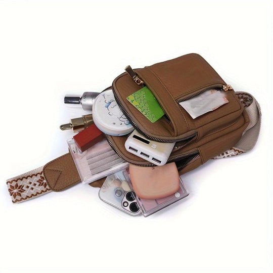 Serena's Vintage Flair | Multi-Fickors PU Läder Bröstryggsäck