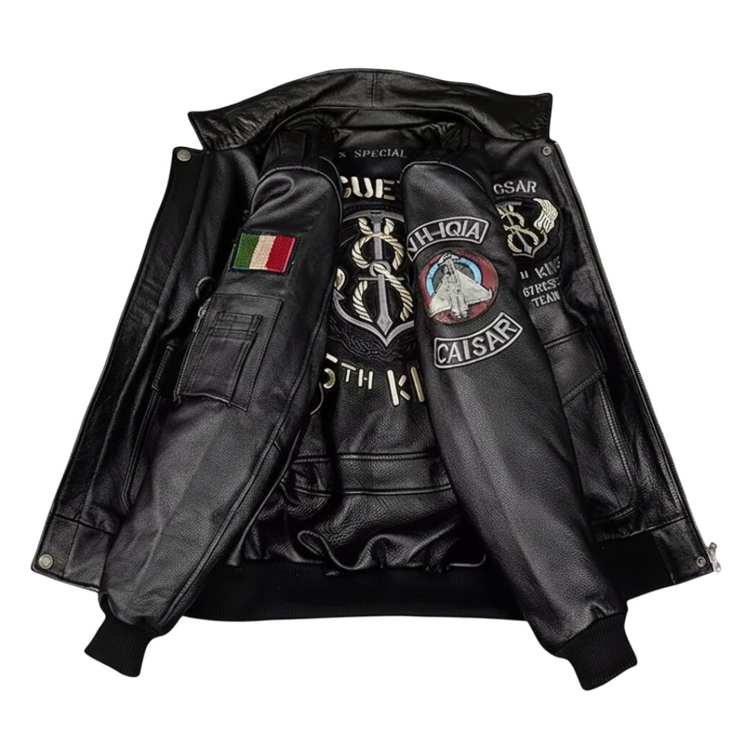 Greg | Herrjacka i läder med quiltade, broderade detaljer (KÖP 1 FÅ 1 GRATIS)